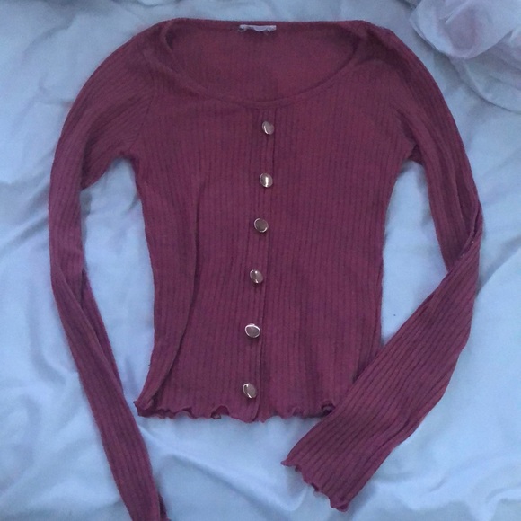 blush colored gold buttoned ribbed fitted top - Picture 2 of 5